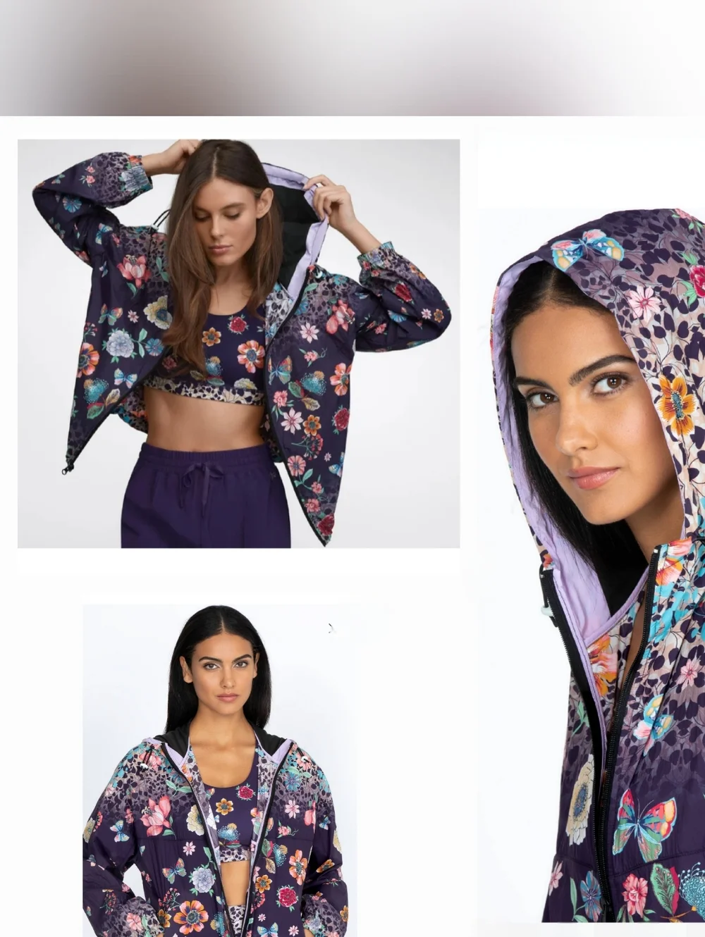 Johnny Was Floral Hooded Windbreaker Jacket - Purple Floral Print - Picture 2 of 6